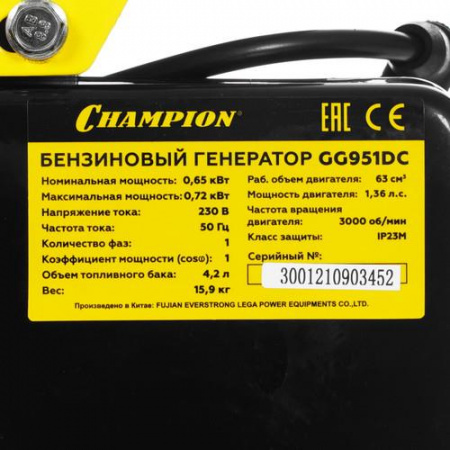 Электрогенератор бензиновый Champion GG951DC